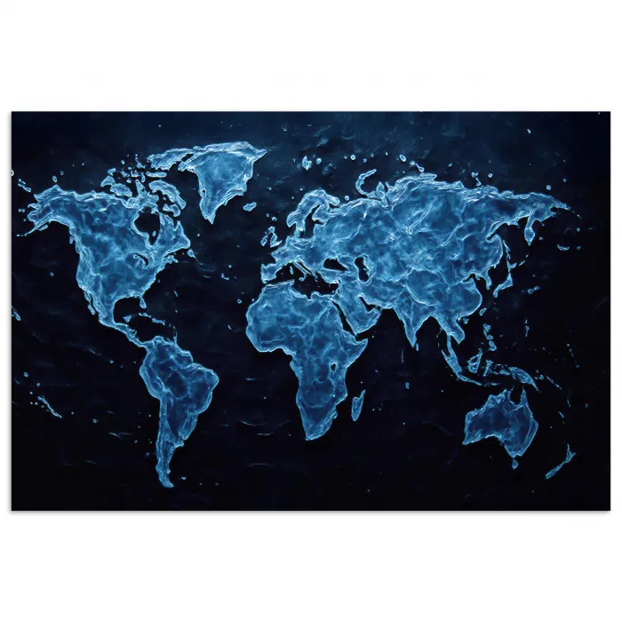 Wereldkaart - Waterstructuur - Blauw poster papier klein -3d