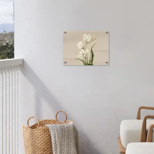 Tulpen - Wit - Bladeren tuinposter los doek klein -sfeer8