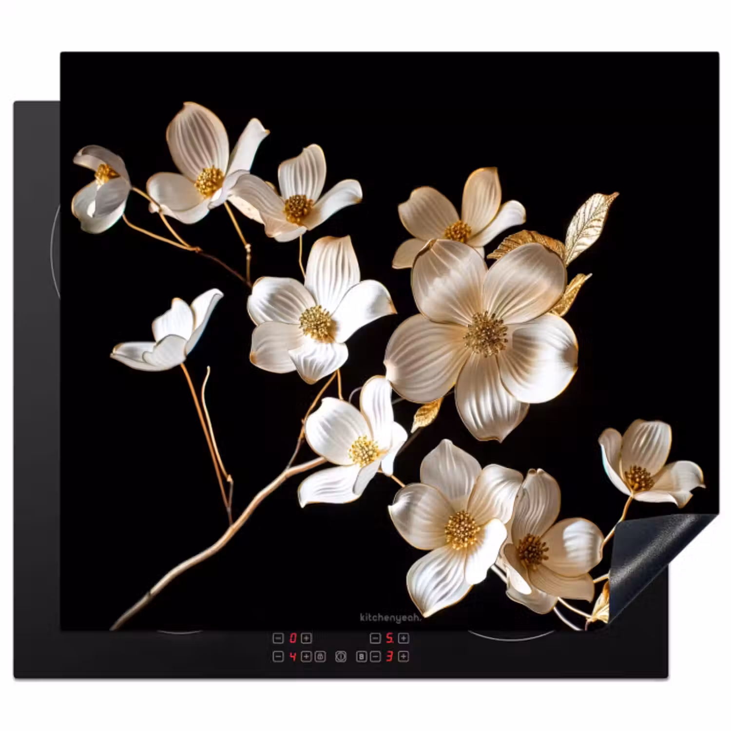 Inductie beschermer - Bloemen - Wit - Goud
