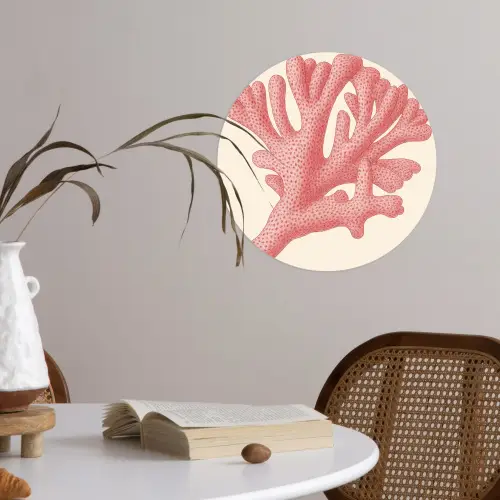 Koraal - Stipjes - Roze Wandcirkel behangsticker klein -sfeer3