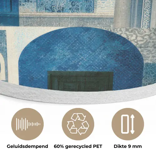 Abstract - Islamitisch - Blauw - Wit Akoestische PET Vilt - Rond klein -closeup_NL
