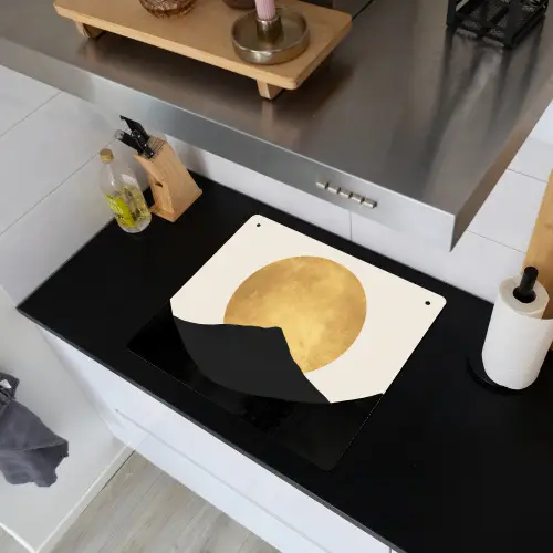 Bergsilhouetten - Gouden cirkel - Beige Inductie beschemer met haakjes middel -sfeer1