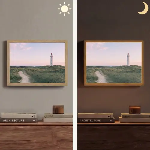 Vuurtoren - Duinlandschap - Zee Light Box met batterij (Wandlamp) middel -sfeer3