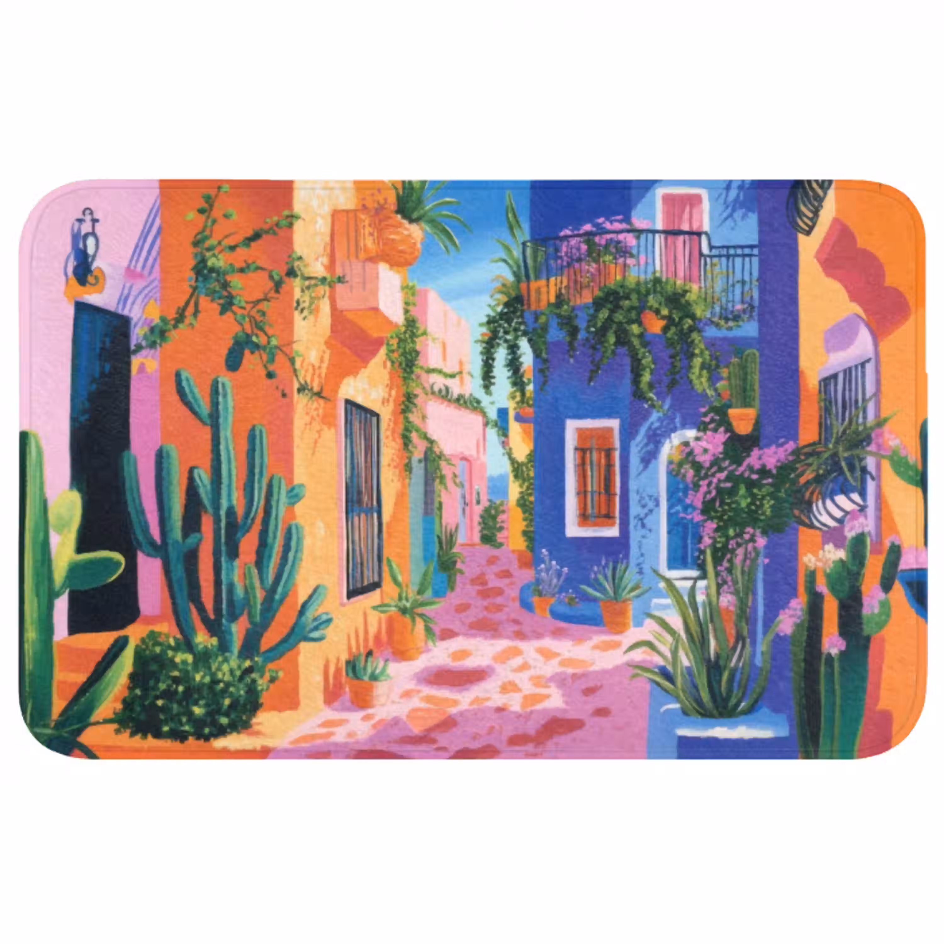 Geel - Blauw - Oranje - Huis Badmat middel -3d