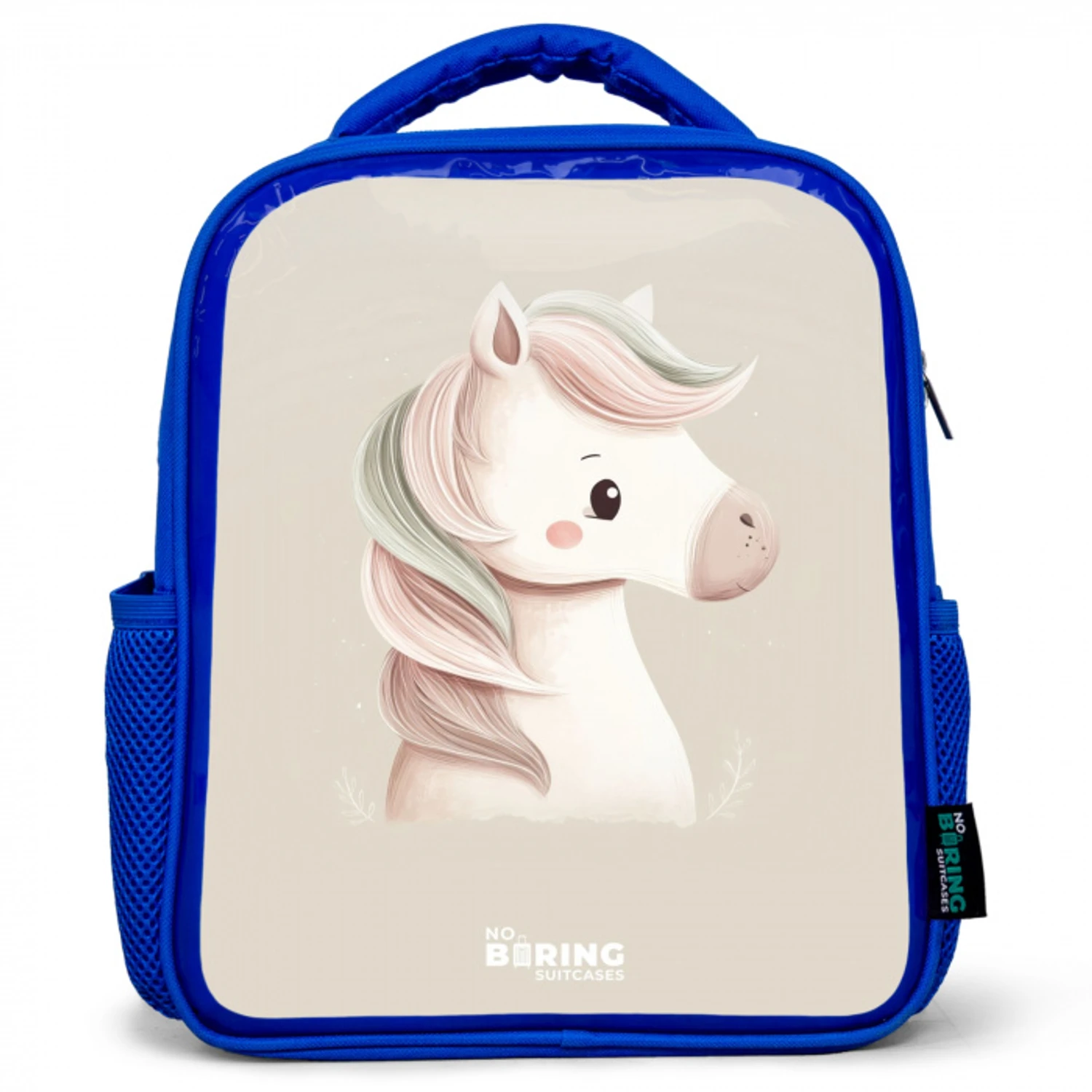 Pony in roze pastel kleuren Kinderrugzak - Blauw middel -3d