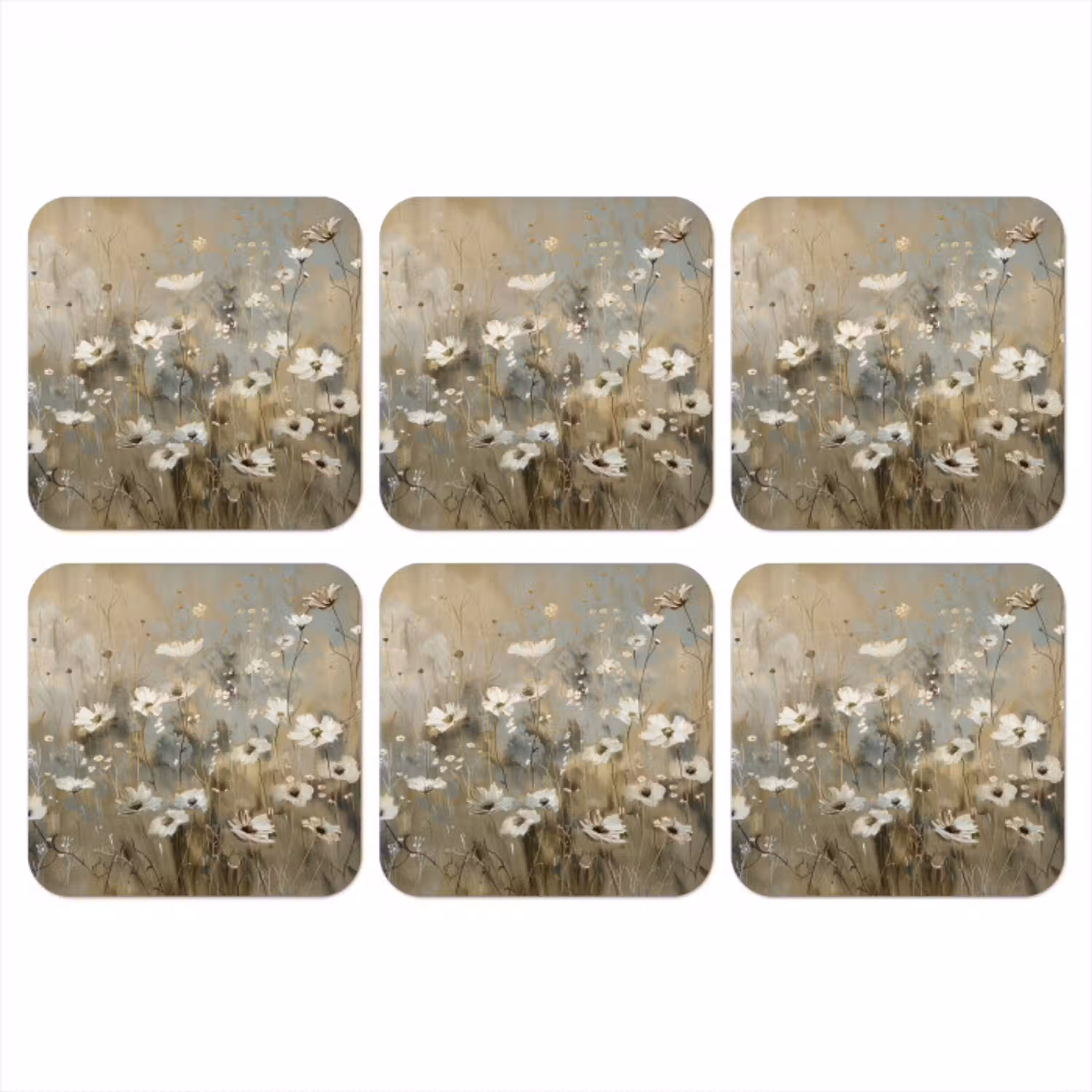 Bloemen - Wit - Natuur - Grijs - Modern onderzetter kurk middel -3d