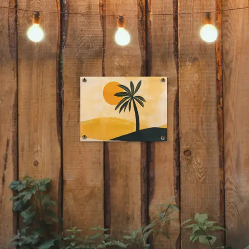 Illustratie - Palmboom - Zon - Heuvels tuinposter los doek klein -sfeer1