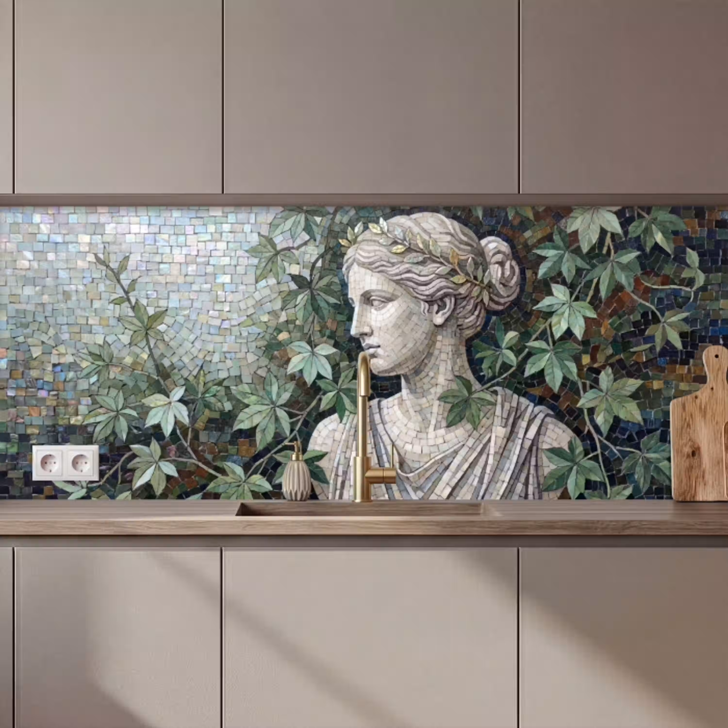 Vrouw - Klassiek - Mozaiëk - Natuur - Groen keuken achterwand 2 middel zz_3dshopping