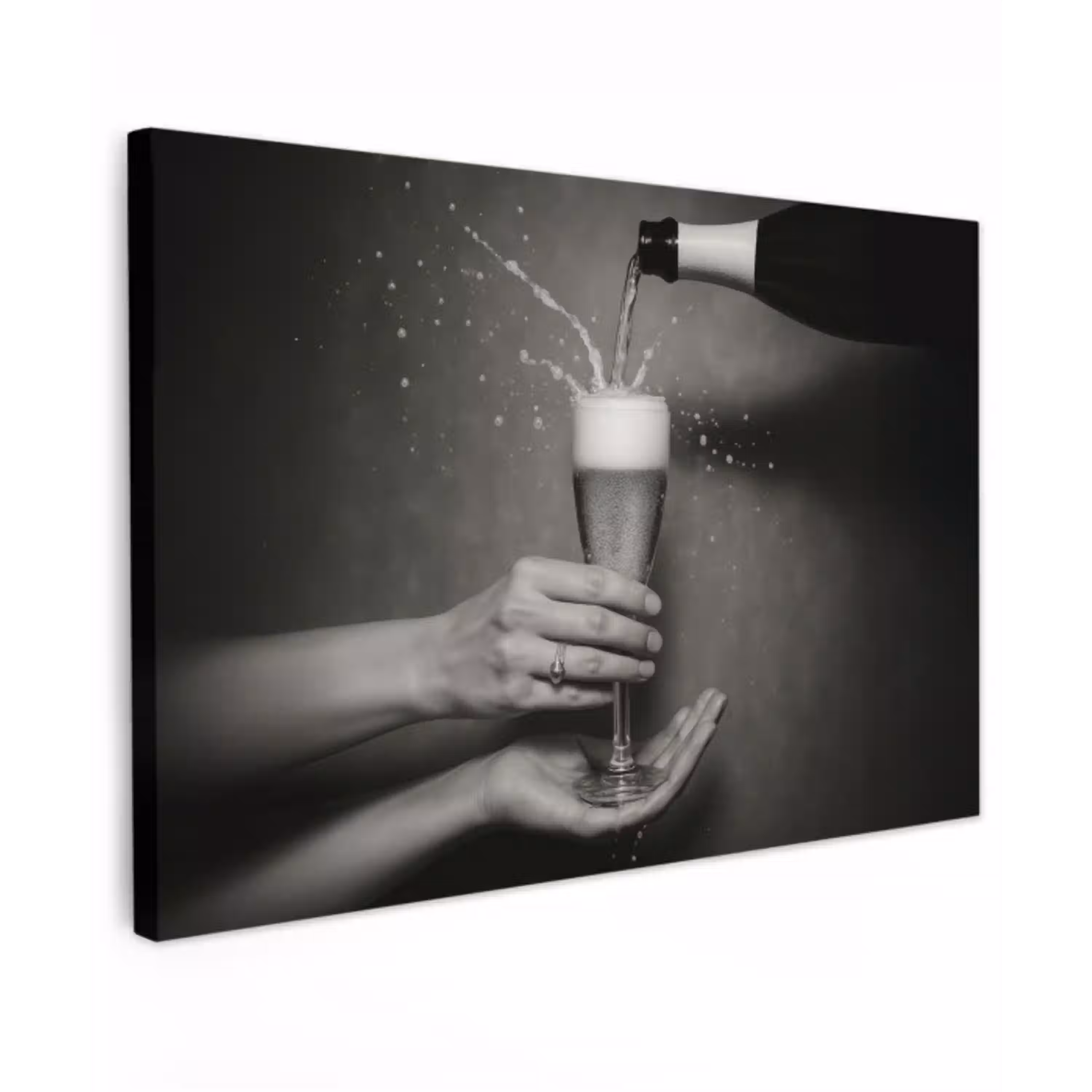 Champagnefles - Glas - Minimalistisch - Spetters Tuinposter op houten frame 2 cm dik klein -3d