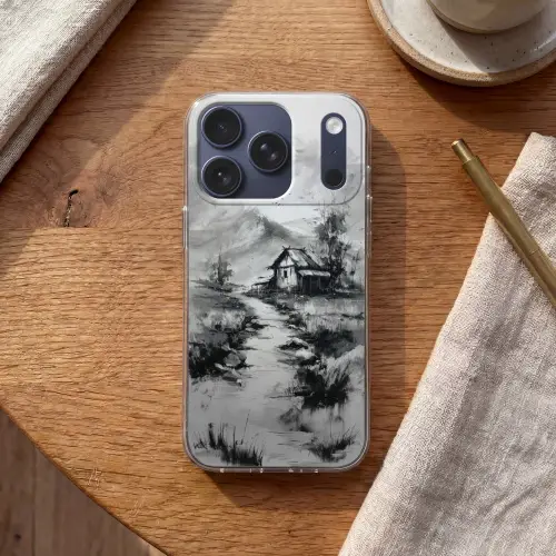 Hut - Grijs - Bergen - Mistig Telefoonhoesje iPhone 17 Pro klein -sfeer1