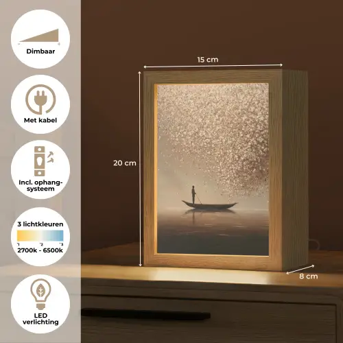 Bootje - Blaadjes - Goud - Water Light Box met kabel (Tafellamp) klein -USP_NL