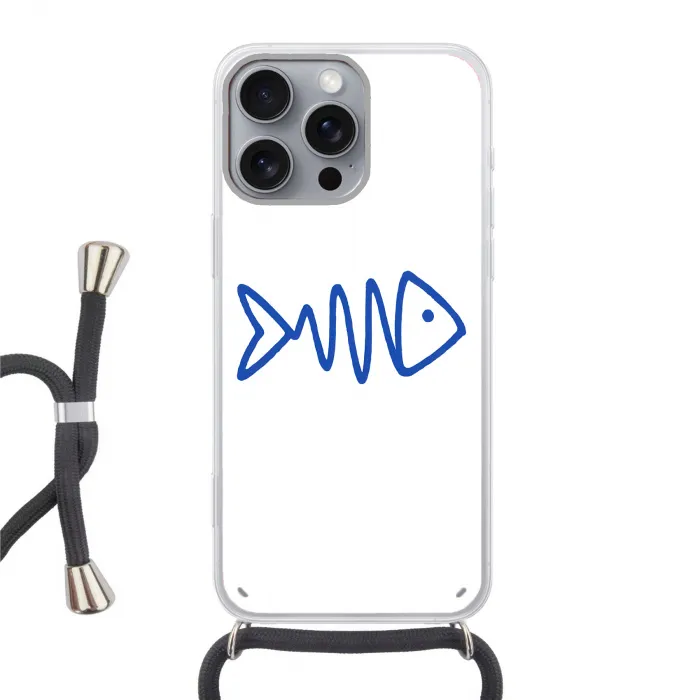 Vis - Minimalistisch - Blauw - Lijn Hoesje iPhone 16 Pro Max met koord klein -3d
