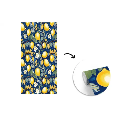 Citroenen - Bloemen - Bladeren - Blauw fotobehang vinyl groot 64 -3d