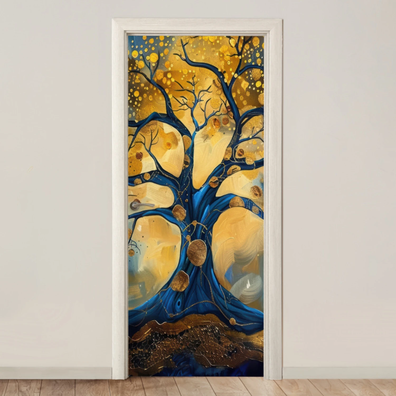 Boom - Levensboom - Blauw - Goud deurposter klein -3d_beige