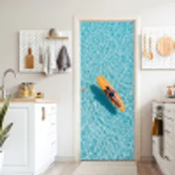 Surfboard - Water - Badpak - Oranje deurposter klein -sfeer5