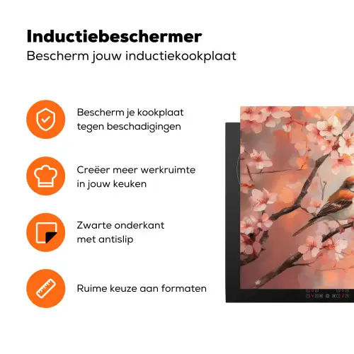 Vogels - Romantic - Bloesemtak Inductie beschermer vinyl 3mm klein -zzzzzzz-td-ups