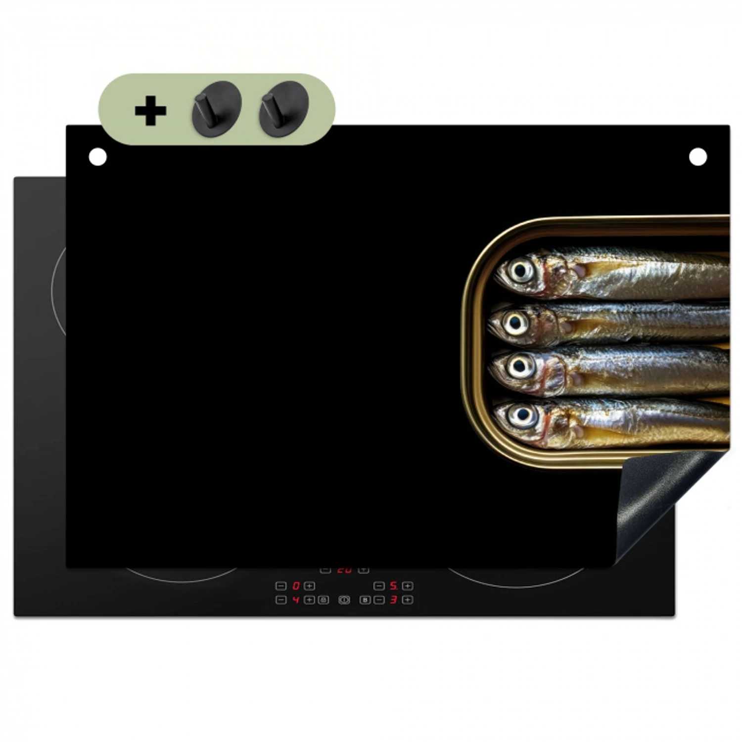 Sardines - Blik - Zwart - Vissen Inductie beschemer met haakjes klein -3d