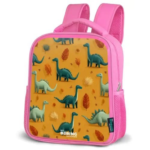 Dino - Dieren - Patroon Kinderrugzak - Roze middel -schuin