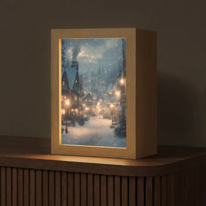 Winterdorp - Sneeuw - Donker Light Box met kabel (Tafellamp) klein -z3d_website