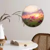 Zonsondergang - Bloemen - Roze - Natuur - Groen Wandcirkel kunststof plaat 5mm dik klein -sfeer4