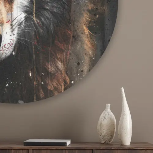 Dieren - Wolf - Portret - Zwart - Bruin Akoestische PET Vilt - Rond klein -sfeer5_closeup