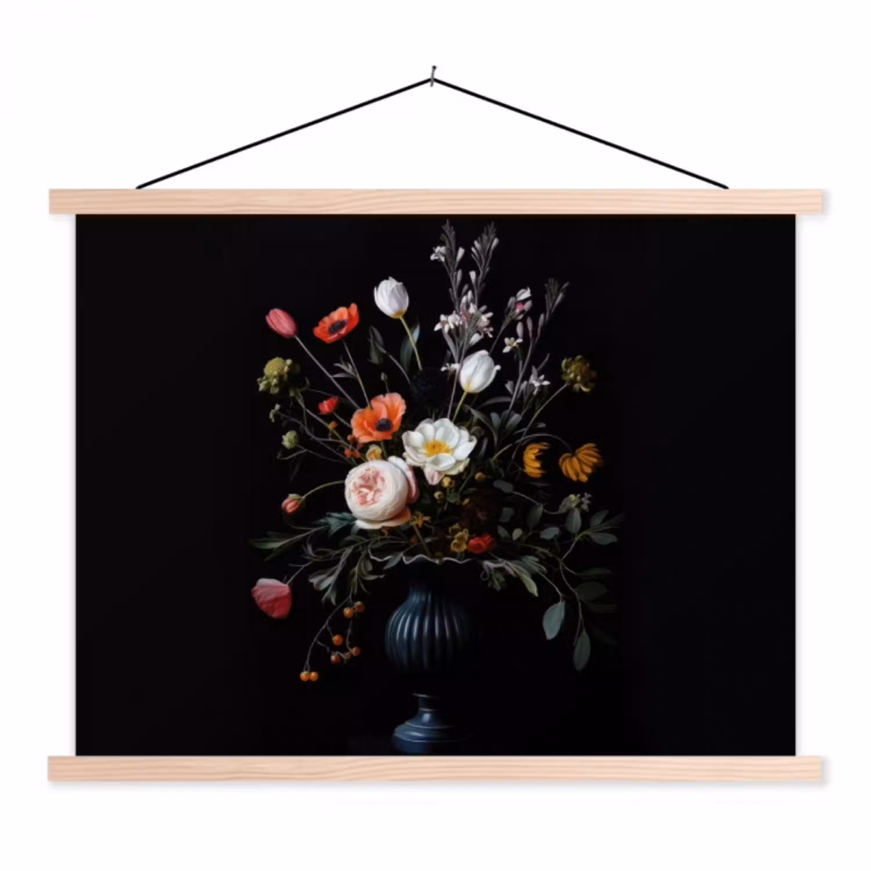 Bloemstuk - Vaas - Zwart textielposter latten blank klein -3d