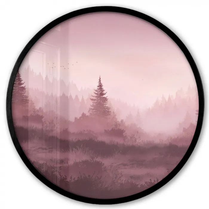 Landschap - Mistig - Roze Fotolijst rond zonder passe partout klein -3d