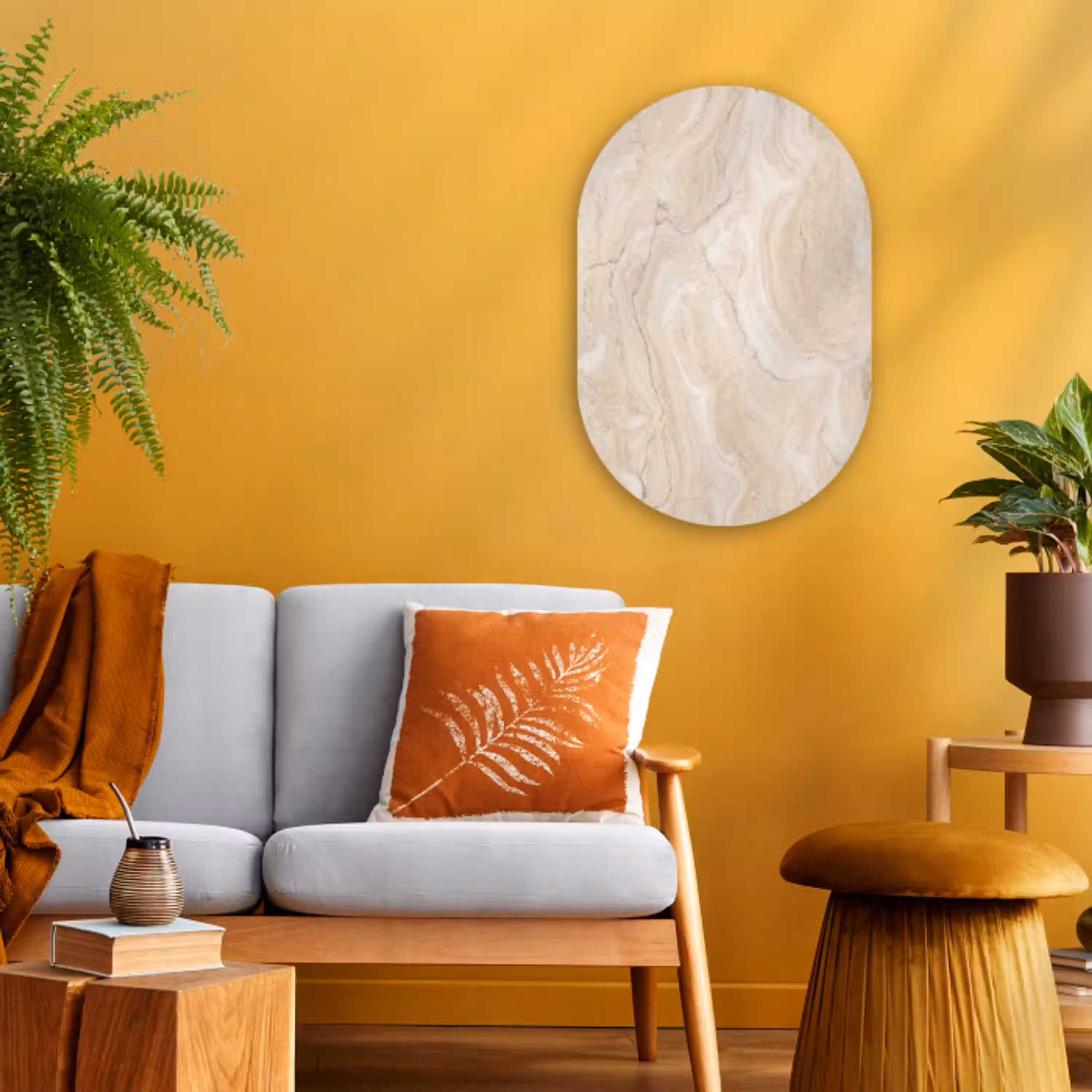 Marmer - Patroon - Beige - Steen - Abstract Wandcirkel Ovaal Forex klein -sfeer4