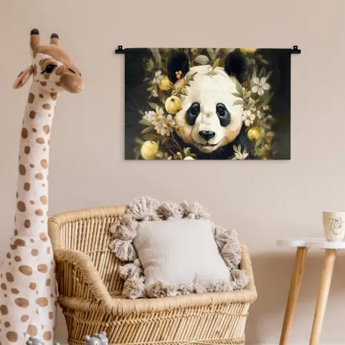 Panda - Pandabeer - Wilde dieren - Natuur - Bloemen Wandkleed katoen klein -wsfeer5_kind