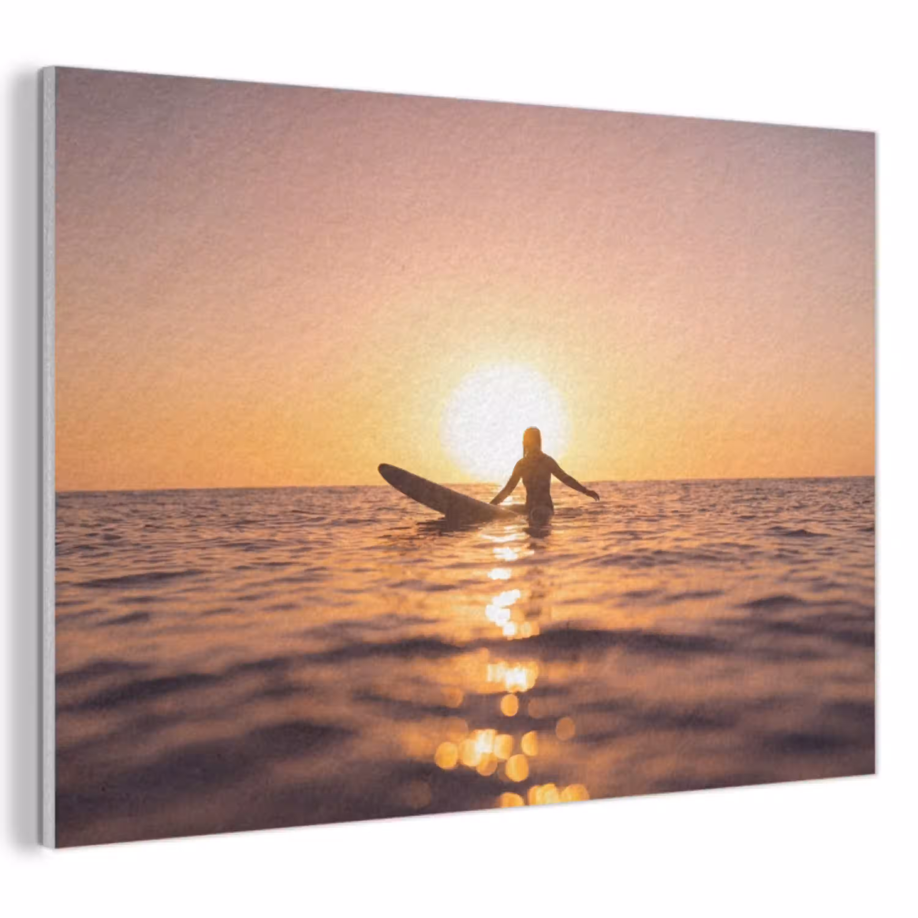 Persoon - Surfen - Zonsondergang - Zee - Oranje PET vilt klein -3d