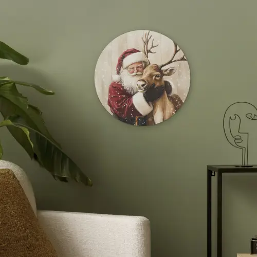 Kerstman - Rendier - Sneeuw - Kleurrijk Akoestische PET Vilt - Rond klein -sfeer2