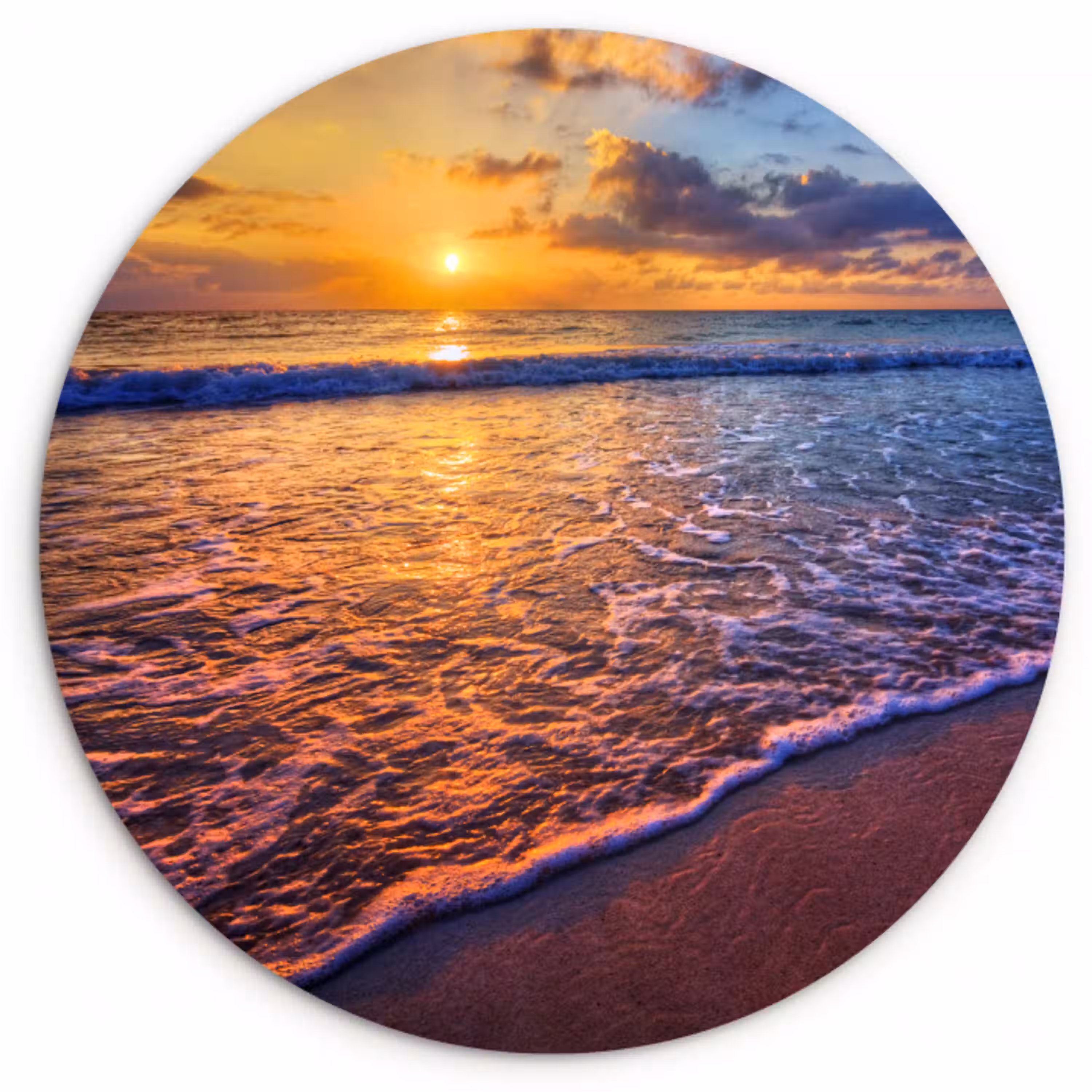 Zee - Strand - Zonsondergang - Wolken - Horizon Wandcirkel kunststof plaat 5mm dik klein -3d