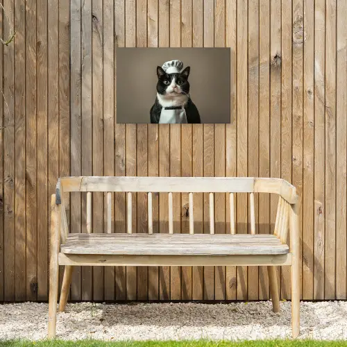 Kat - Kokskleding - Zwart - Wit Tuinposter op houten frame 2 cm dik klein -sfeer4