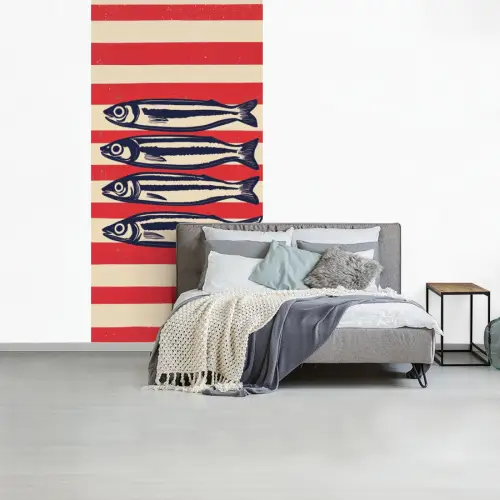 Sardines - Rood en beige strepen fotobehang vinyl groot -slaapkamer