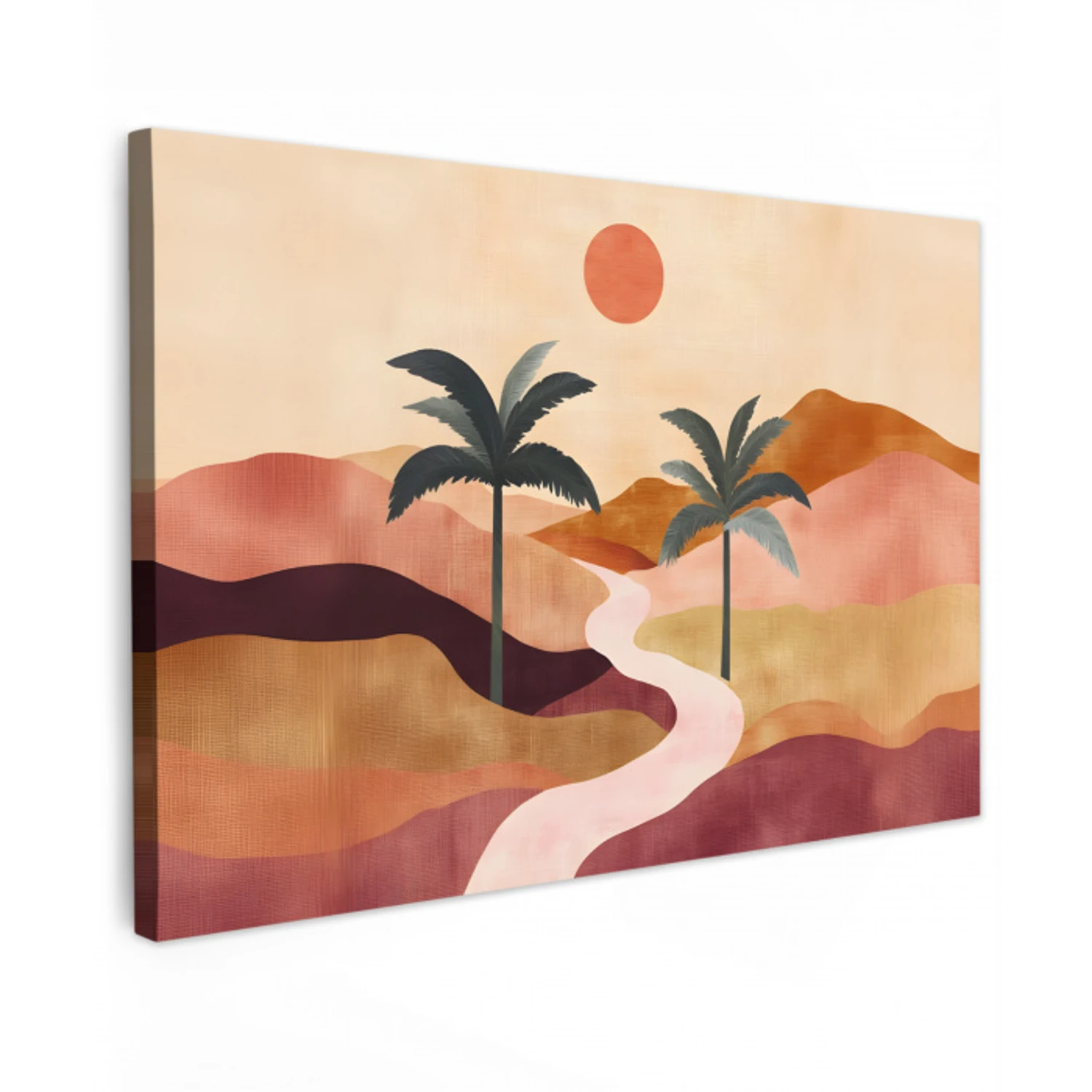 Heuvels - Palmbomen - Abstract Tuinposter op houten frame 2 cm dik klein -3d
