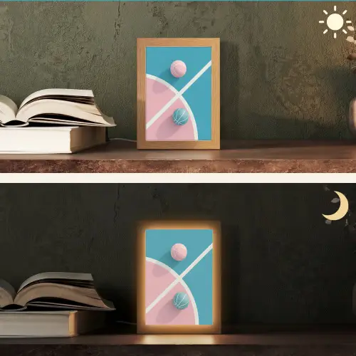 Basketbal - Pastel - Roze - BLauw Light Box met kabel (Tafellamp) klein -sfeer3
