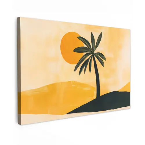 Illustratie - Palmboom - Zon - Heuvels canvas 2cm klein -z3d