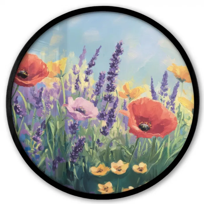 Weide - Bloemen - Kleurrijk Fotolijst rond zonder passe partout klein -3d