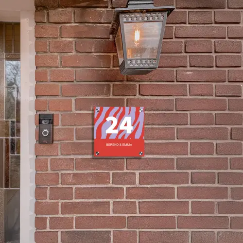 Rood - Paars - Zebra - Klassiek Naambord Vierkant klein -sfeer7-XS