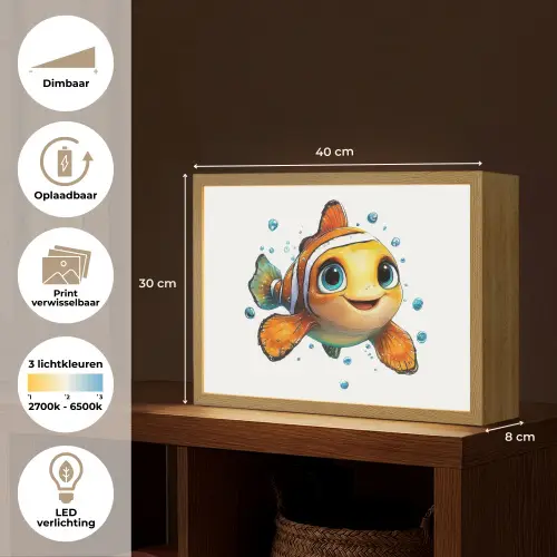 Clownvis - Oranje - Vis - Water Light Box met batterij (Wandlamp kind) middel -USP_websiteoverzichtNL