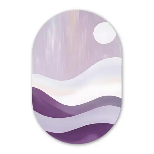 Golven - Heuvels - Abstract - Paars Wandcirkel Ovaal Glas middel -3d