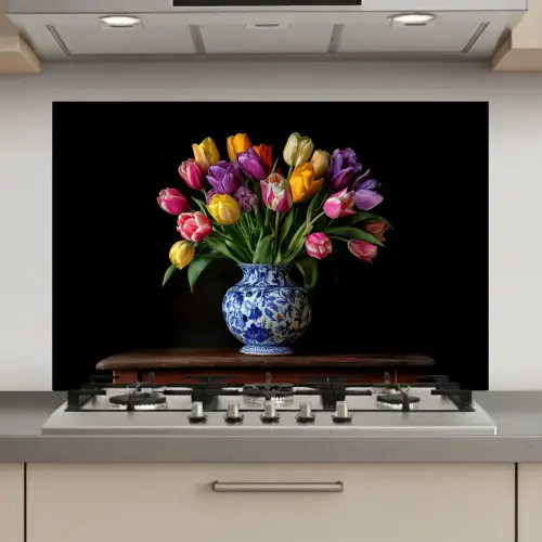 Tulpen - Kleuren - Hout - Vaas keuken achterwand spatscherm klein -3d_website