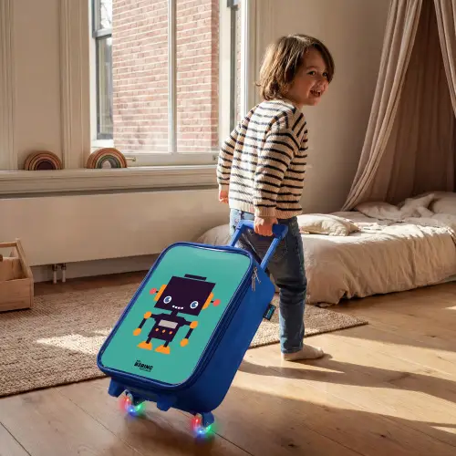 Groene robot Kinderkoffer - Blauw klein -sfeer1
