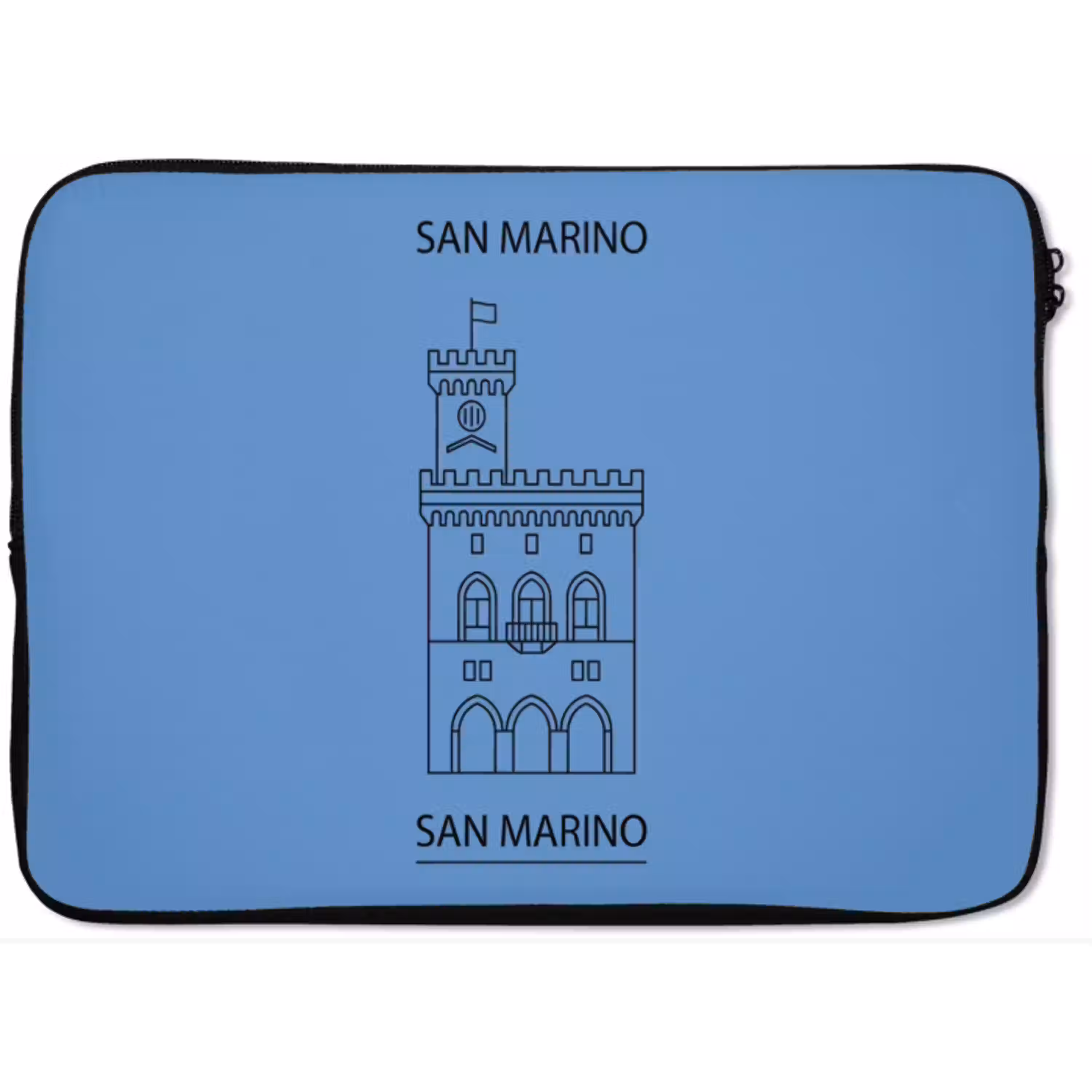 Gebouw - San Marino - Architectuur - Lijntekening - Blauw laptophoes neopreen klein -zkaufland3dotto