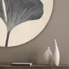 Bladeren - Minimalistisch - Zwart Akoestische PET Vilt - Rond klein -sfeer5_closeup