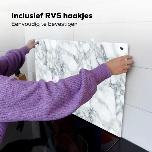 Mozaïek - Marmer - Wit - Onregelmatig Inductie beschemer met haakjes klein 777 -ky-ophangen-nl