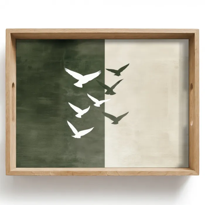 Japandi - Vogel - Groen Dienblad Rechthoek middel -z3d_shopping