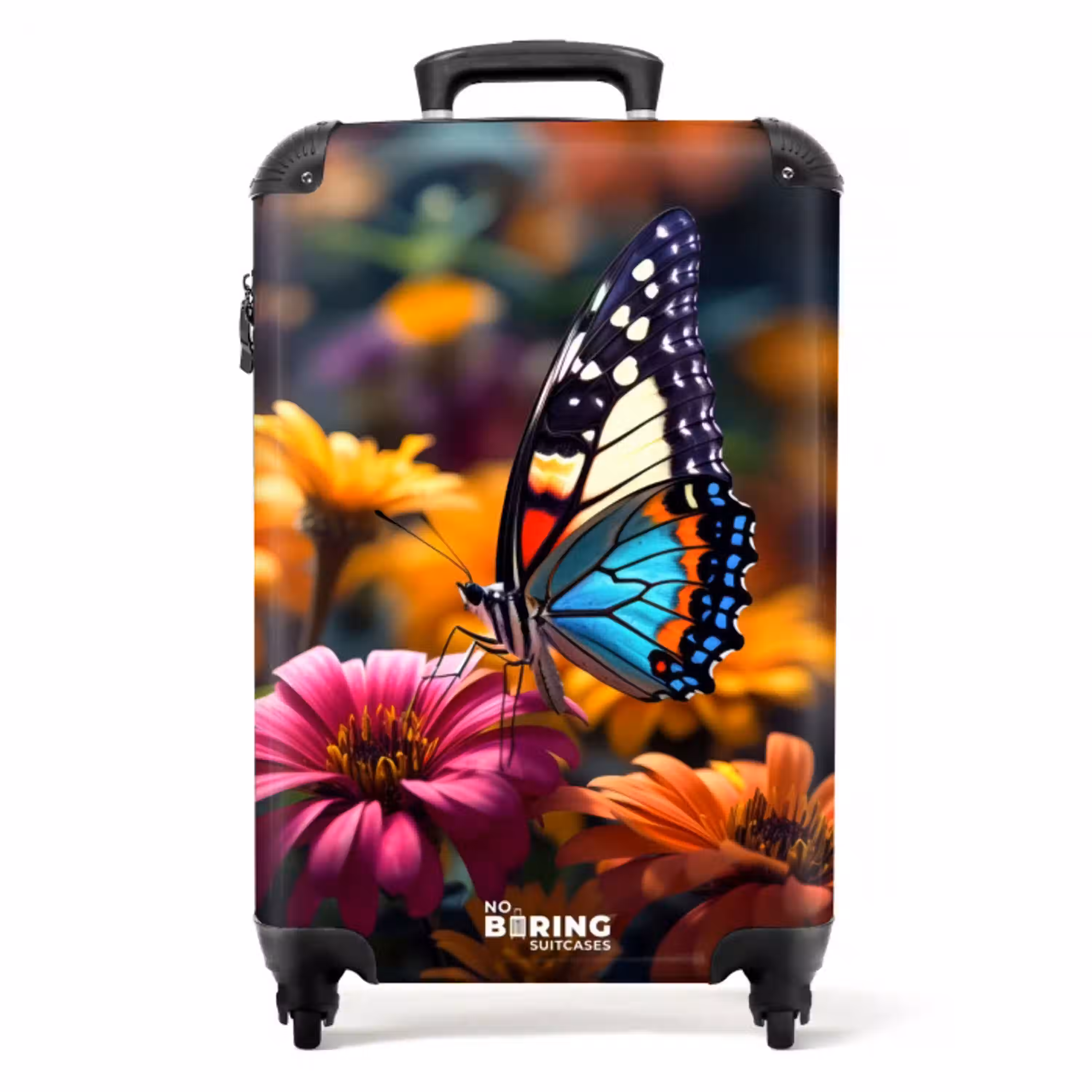 Vlinder op kleurrijke bloemen NBS - Handbagage koffer - Unisex middel -productfoto_recht