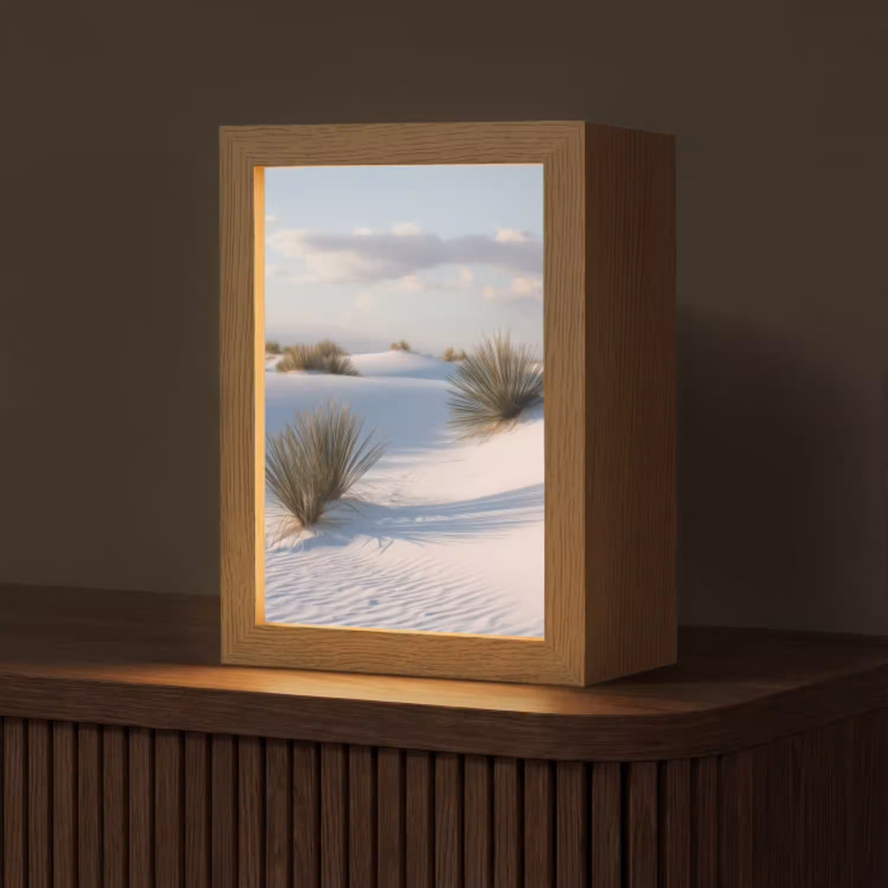 Duinen - Gras - Wolken - Beige Light Box met kabel (Tafellamp) klein -z3d_website