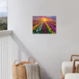 Tulpenveld - Zonsondergang - Kleurrijk tuinposter los doek klein -sfeer8